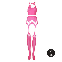Ouch! Glow Ensemble Bustier Dos nu et Porte-Jarretelles 2 Pièces Rose Fluo